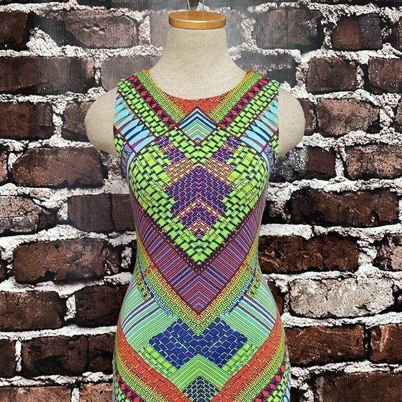 Mara Hoffman Bohemian Bodycon Dress Geometric Colorful Green Purple Size Small S - Picture 5 of 16